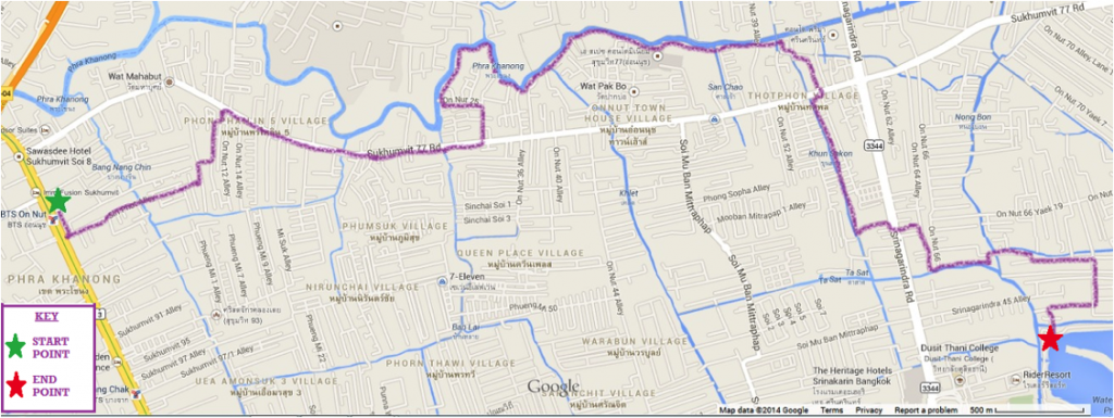 Route - BTS Onnut to Nong Bon reservoir